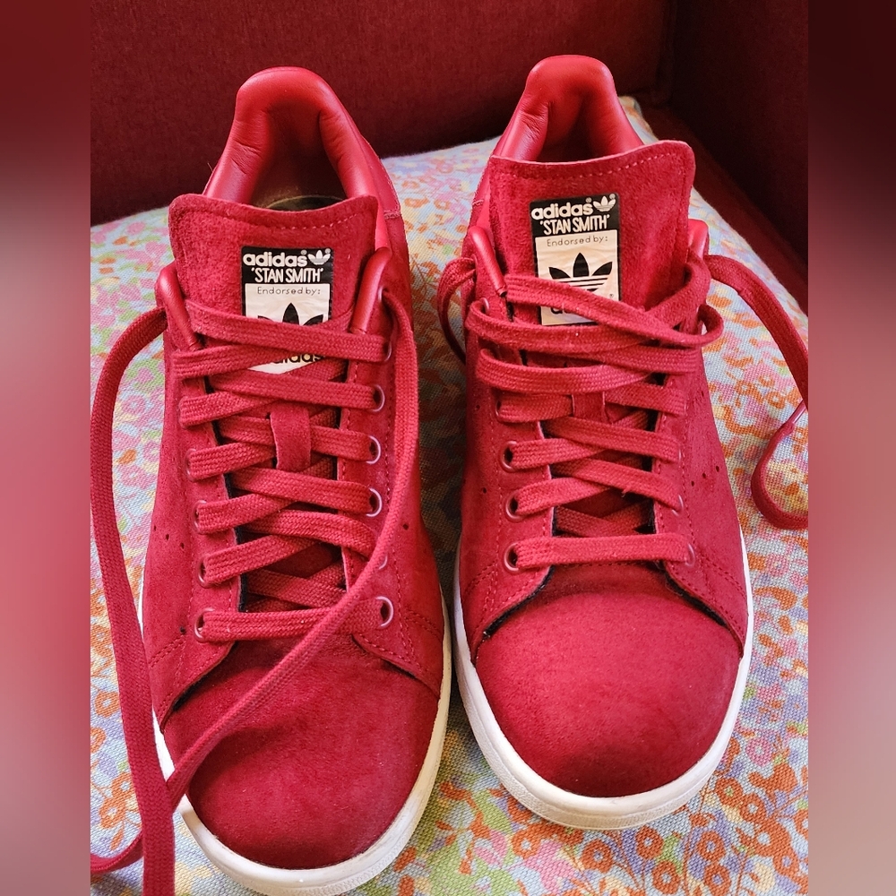 Women's 7.5 M adidas Stan Smith S75237 Rita Ora Red Suede Leather Shoes Sneakers